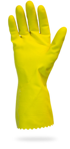 Latex - 16mil 12" Flocklined, Rolled Cuff, Fish Scale Grip - LG - Yellow 1